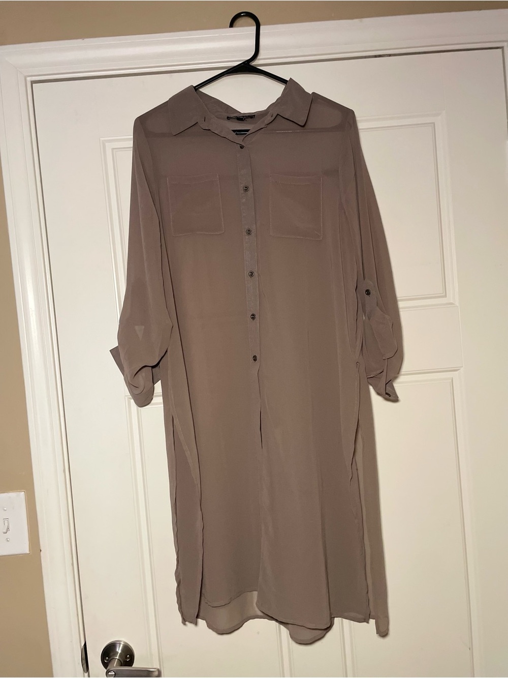 Versatile Taupe Button-Front Shirt Dress